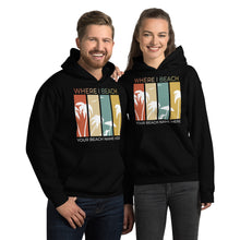 Load image into Gallery viewer, Customizable Beach Name Hoodie Palm Tree Design