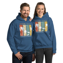 Load image into Gallery viewer, Customizable Beach Name Hoodie Palm Tree Design