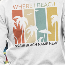 Load image into Gallery viewer, Customizable Beach Name Hoodie Palm Tree Design