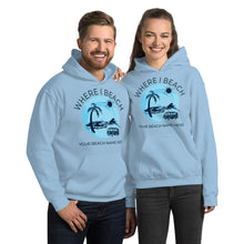 Load image into Gallery viewer, Where I Beach Palm Trees VW Bus Customizable Unisex Hoodie - Where I Beach
