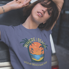 Load image into Gallery viewer, Custom Beach Tee Hammock Sunset Where I Beach T-Shirt
