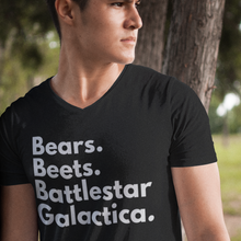Load image into Gallery viewer, Bears. Beets. Battlestar Galactica. Short-Sleeve Unisex T-Shirt - Cabo Easy
