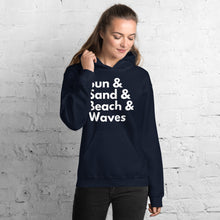 Load image into Gallery viewer, Sun, Sand, Beach &amp; Waves Unisex Hoodie - Cabo Easy
