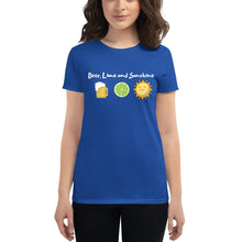 Load image into Gallery viewer, Beer, Lime, and Sunshine Women's short sleeve t-shirt - Cabo Easy
