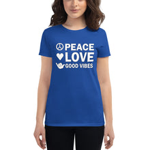 Load image into Gallery viewer, Peace, Love and Good Vibes! Women's T-shirt - Cabo Easy

