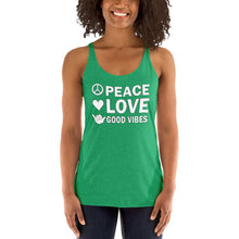 Load image into Gallery viewer, Peace, Love, Good Vibes Women's Racerback Tank - Cabo Easy
