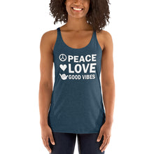 Load image into Gallery viewer, Peace, Love, Good Vibes Women's Racerback Tank - Cabo Easy
