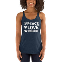 Load image into Gallery viewer, Peace, Love, Good Vibes Women's Racerback Tank - Cabo Easy
