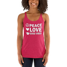 Load image into Gallery viewer, Peace, Love, Good Vibes Women's Racerback Tank - Cabo Easy
