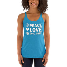 Load image into Gallery viewer, Peace, Love, Good Vibes Women's Racerback Tank - Cabo Easy
